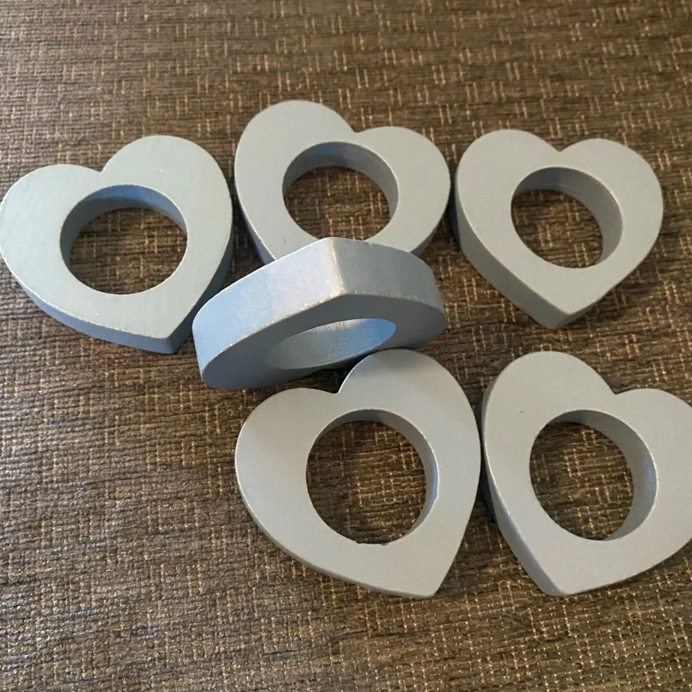 Unbranded‎ Napkin Rings Set of 6 Excellent Heart Shaped Wood Decor
